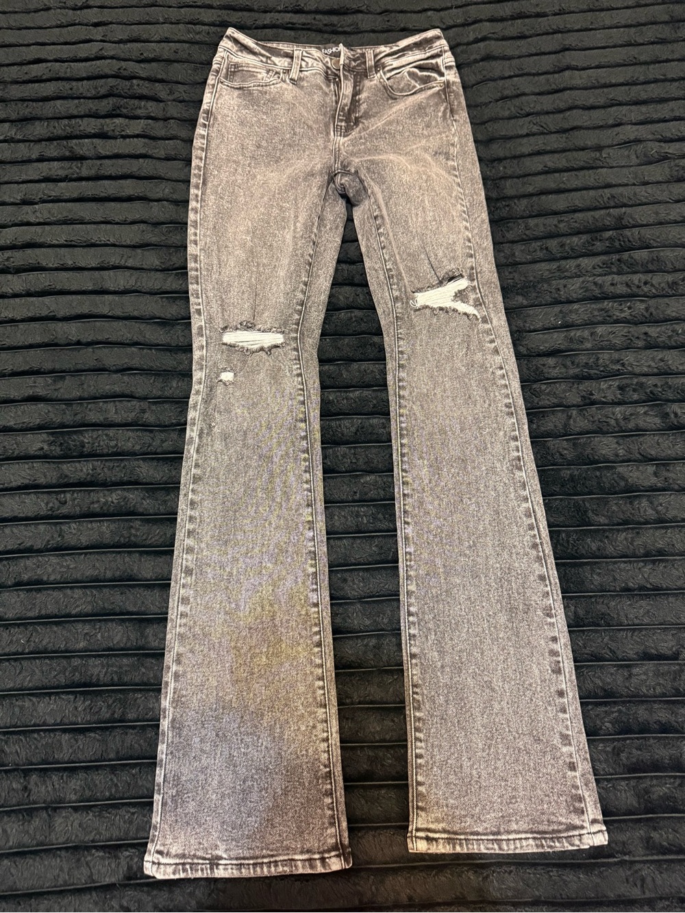 Fashion Nova Gray Washed Distressed Bootcut Jeans